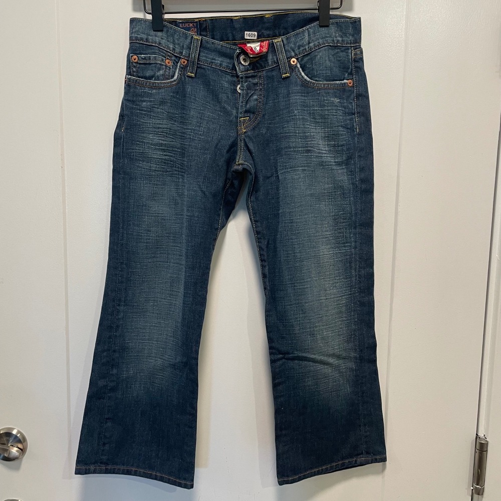 Lucky Brand Lil Maggie Crop Jeans Dark Wash Button Fly Denim Size 6/28